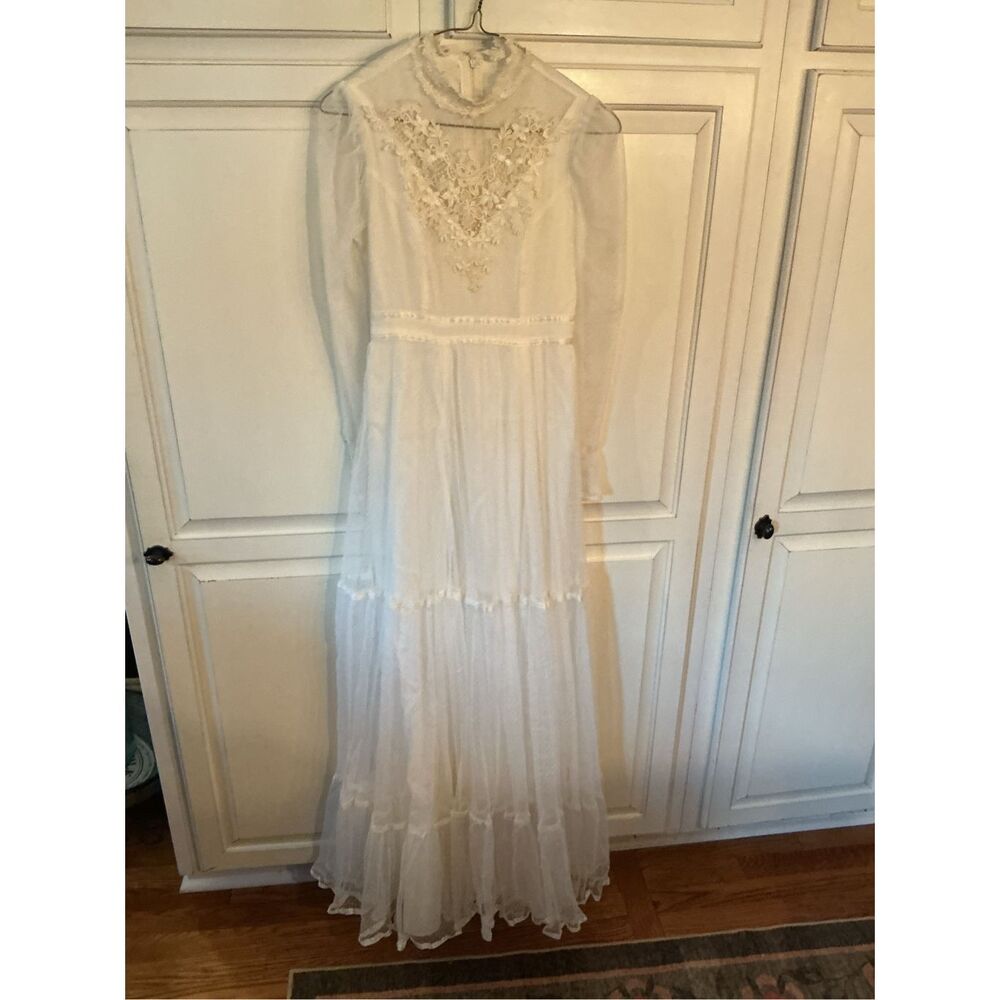 Vintage Gunne Sax Lace Ribbon Wedding Dress Sz M Romantic Victorian